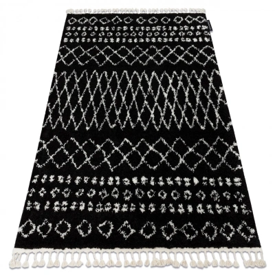 Dywany Lusczow Kusový shaggy koberec BERBER ETHNIC černý, velikost 140x190