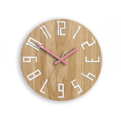 ModernClock Nástěnné hodiny Slim Mit hnědo-růžové