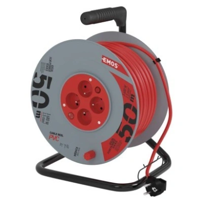 EMOS Prodlužovací kabel na bubnu s pohyblivým středem se 4 zásuvkami a vypínačem 1,5 mm² DULU 50 m červený