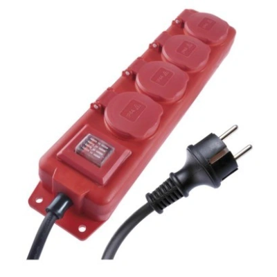 EMOS Prodlužovací kabel s vypínačem, krytkou a 4 zásuvkami 1,5 mm² LEE 10 m černo-červený
