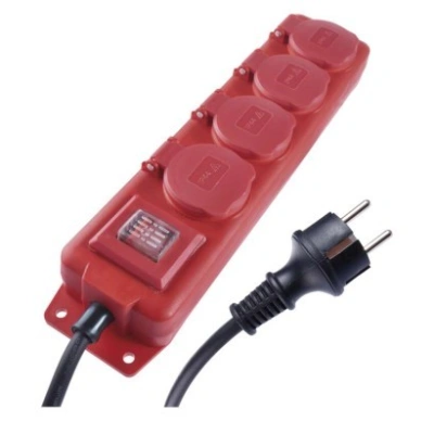 EMOS Prodlužovací kabel se 4 zásuvkami a vypínačem Neop 3 m černo-červený