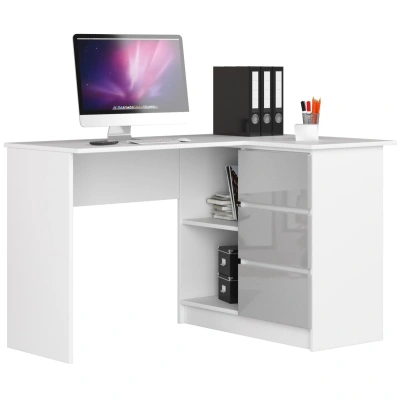 Ak furniture Rohový psací stůl B16 124 cm bílý/šedý pravý