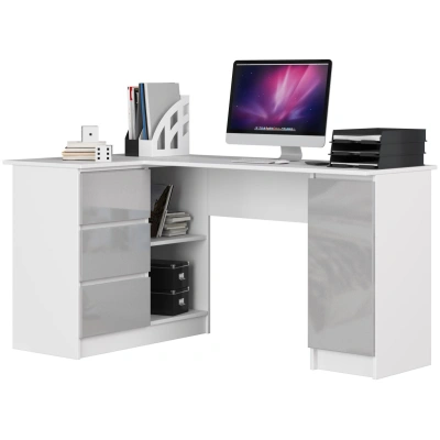 Ak furniture Rohový psací stůl B20 bílý/šedý levý