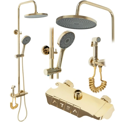 Sprchový set Rea Max - vanová baterie, dešťová, ruční a bidetová sprcha zlatá