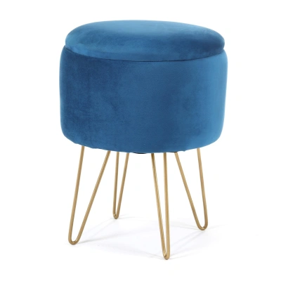 Ak furniture Taburet Lili s úložným prostorem modrý
