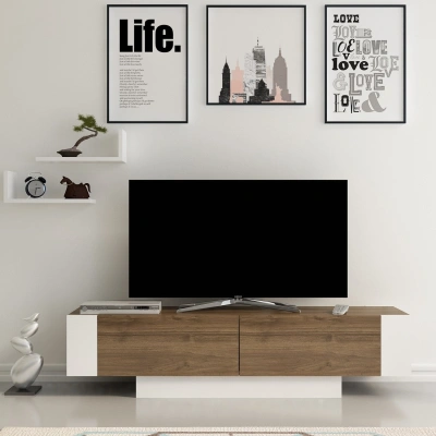 Kalune Design TV stolek MATERA 150 cm + police ořech/bílý