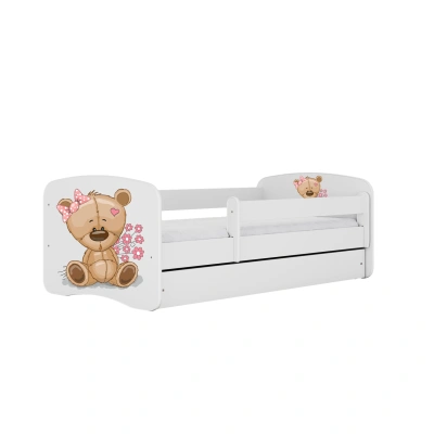 Kocot kids Dětská postel Babydreams méďa s kytičkami bílá, varianta 70x140, se šuplíky, s matrací