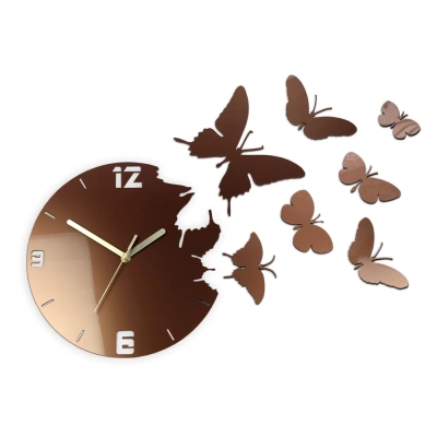 ModernClock 3D nalepovací hodiny Butterflies meděné
