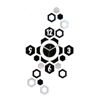 ModernClock 3D nalepovací hodiny Hexagon černo-zrcadlové