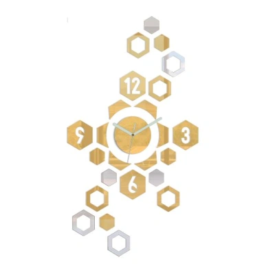 ModernClock 3D nalepovací hodiny Hexagon zlato-zrcadlové