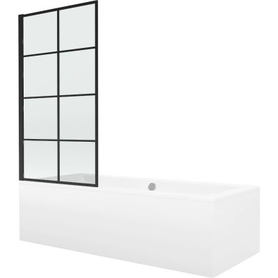 Vana Mexen Cube 170x80 cm s panelem bílá + jednokřídlá zástěna pevná 70 x 140 cm VI černá/černá
