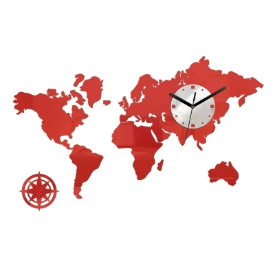 ModernClock 3D nalepovací hodiny Mapa světa červená
