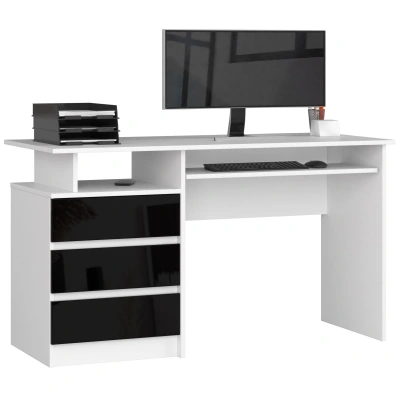 Ak furniture Volně stojící psací stůl CLP 135 cm bílý/černý akryl vysoký lesk