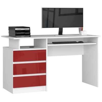 Ak furniture Volně stojící psací stůl CLP 135 cm bílý/červený akryl vysoký lesk