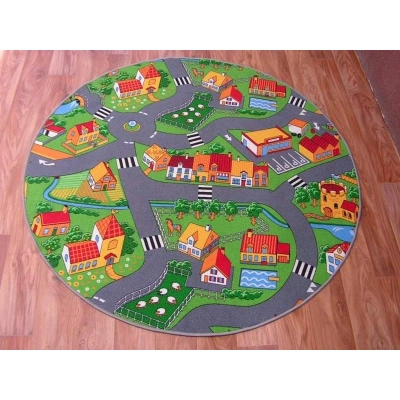 Dywany Lusczow Dětský kulatý koberec City šedo-zelený, velikost kruh 133