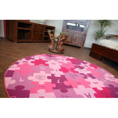 Dywany Lusczow Dětský kulatý koberec PUZZLE fialový, velikost kruh 100