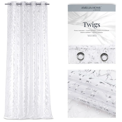 Záclona AmeliaHome Twigs stříbrná, velikost 140x270