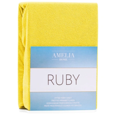 Froté prostěradlo s gumou AmeliaHome Ruby žluté, velikost 220-240x220+30