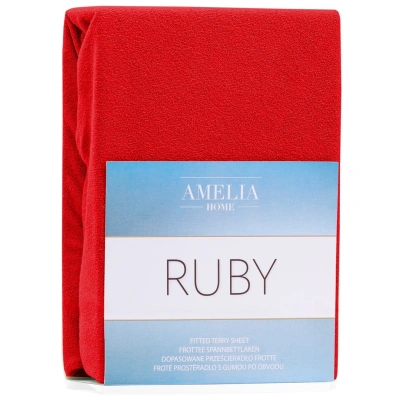 Froté prostěradlo s gumou AmeliaHome Ruby červené, velikost 180-200x200+30