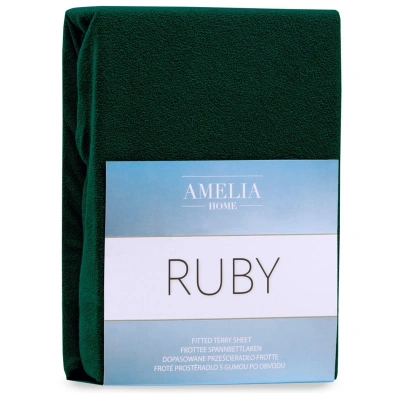 Froté prostěradlo s gumou AmeliaHome Ruby láhvově zelené, velikost 100-120x200+30