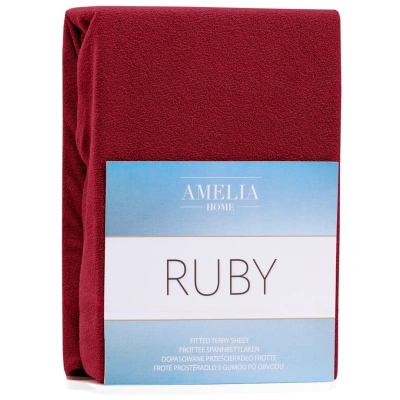 Froté prostěradlo s gumou AmeliaHome Ruby tmavě červené, velikost 140-160x200+30