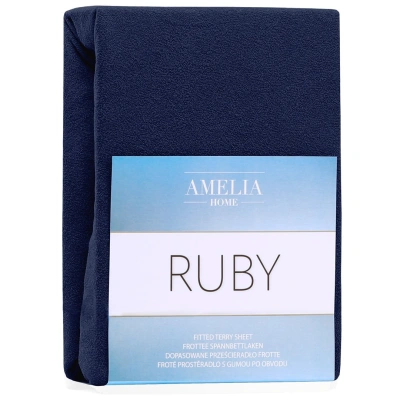 Froté prostěradlo s gumou AmeliaHome Ruby tmavě modré, velikost 140-160x200+30