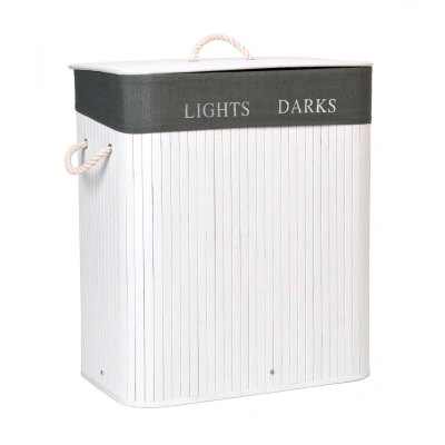 TZB Bambusový koš na prádlo 100l Lights Dark bílo-šedý