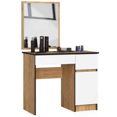 Ak furniture Kosmetický stolek se zrcadlem P-2/SL dub craft / bílý pravý